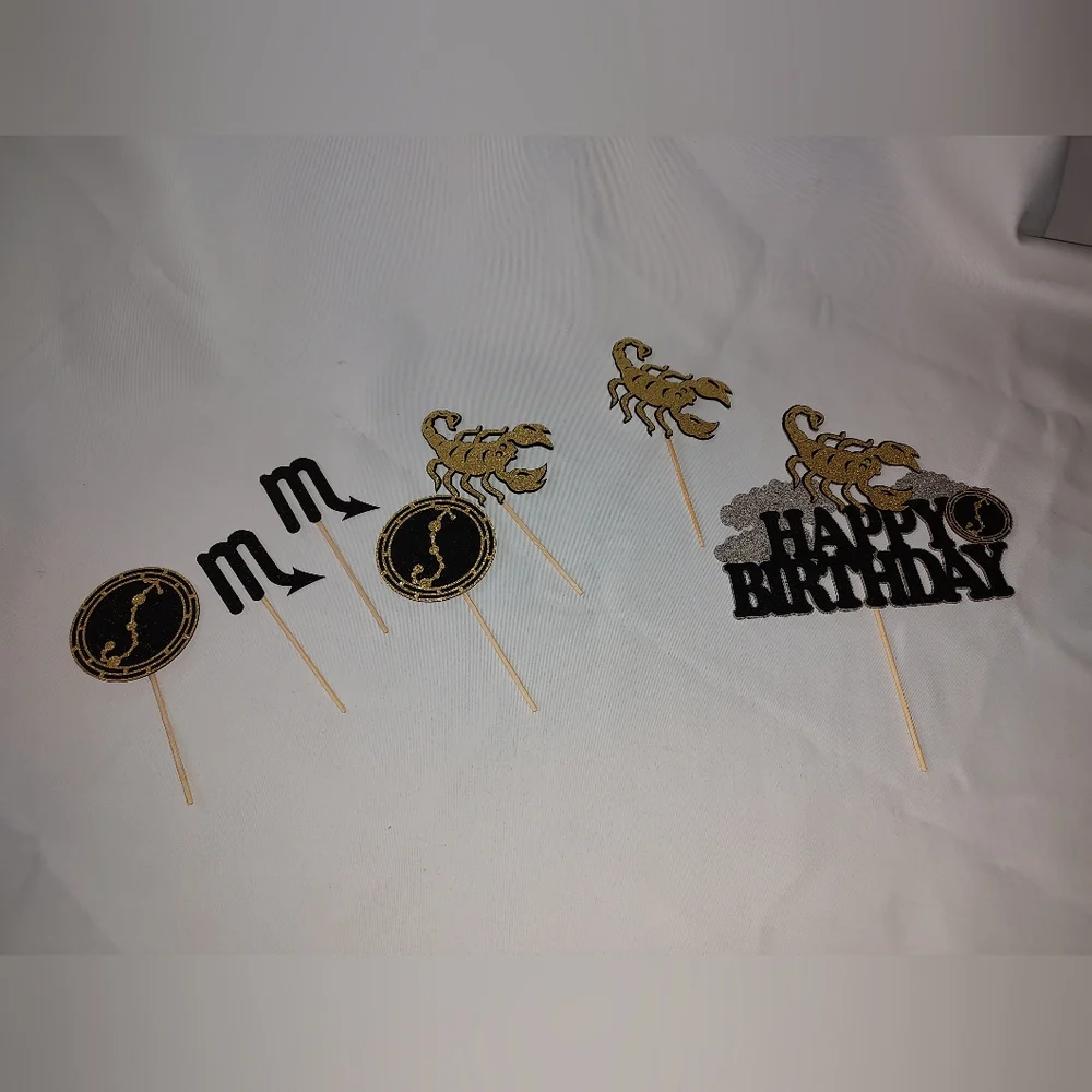 Scorpio Cake Toppers NWT-Open Container Black Gold Glitter Horoscope Scorpion